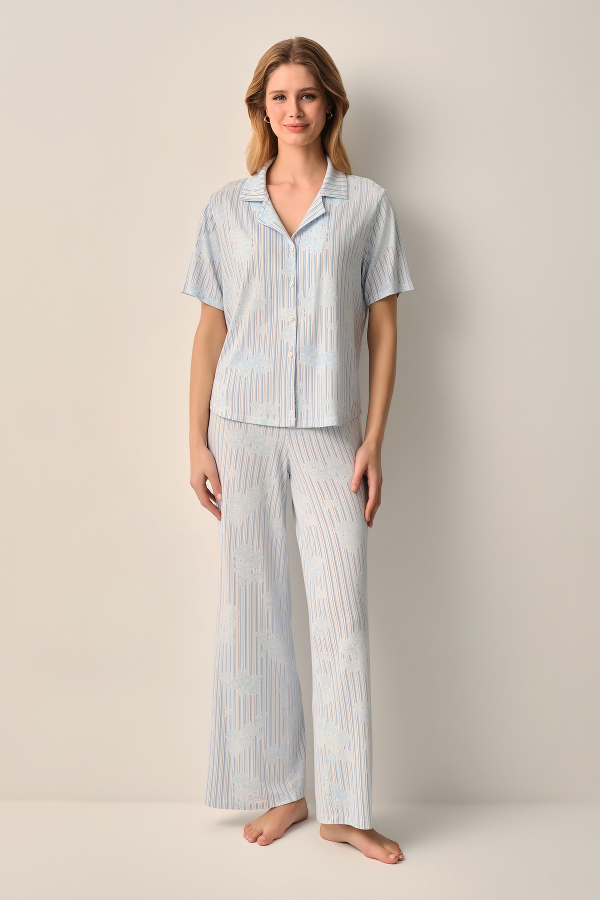 Suwen Lady Shirt Collar Pajama Set
