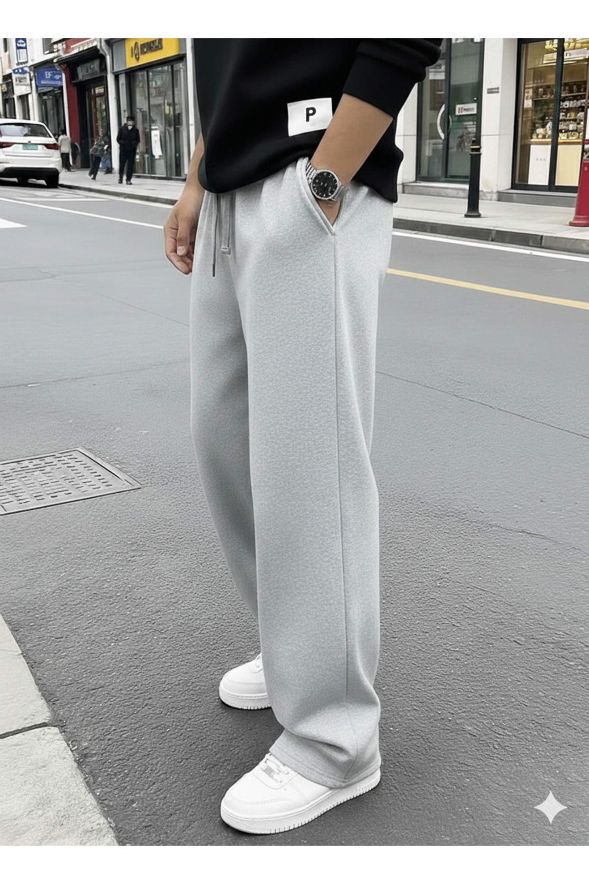 yx yustex sport  2’li Paket Erkek Mevsimlik Oversize Eşofman Altı Seti - Siyah & Gri Renk Seçeneği - Rahat Kalıp - Görsel 6