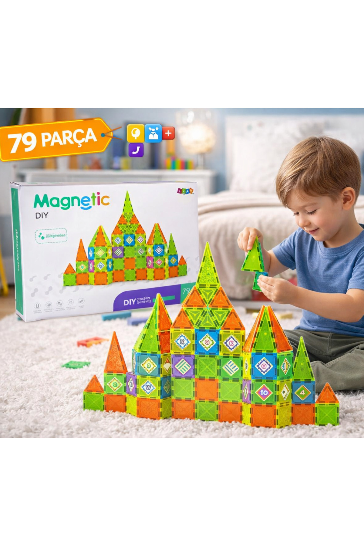 LRS STORE Manyetik Yapı Blokları–Çocuklar İçin Renkli 3 Boyutlu 79 Parça Mıknatıslı Karo Seti fotoğrafı 5 (önizleme)