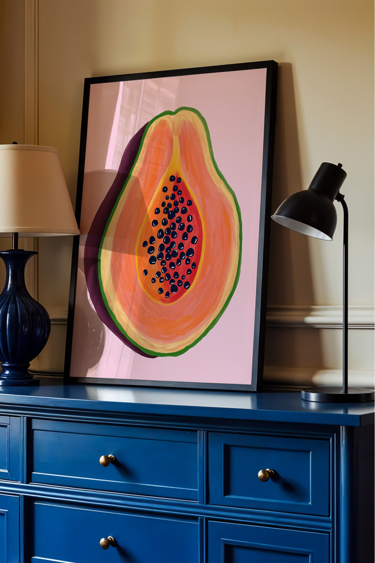 Papaya Tablo Modern Mutfak Poster Tropikal Meyve İllüstrasyon Duvar Dekoru Çerçevesiz