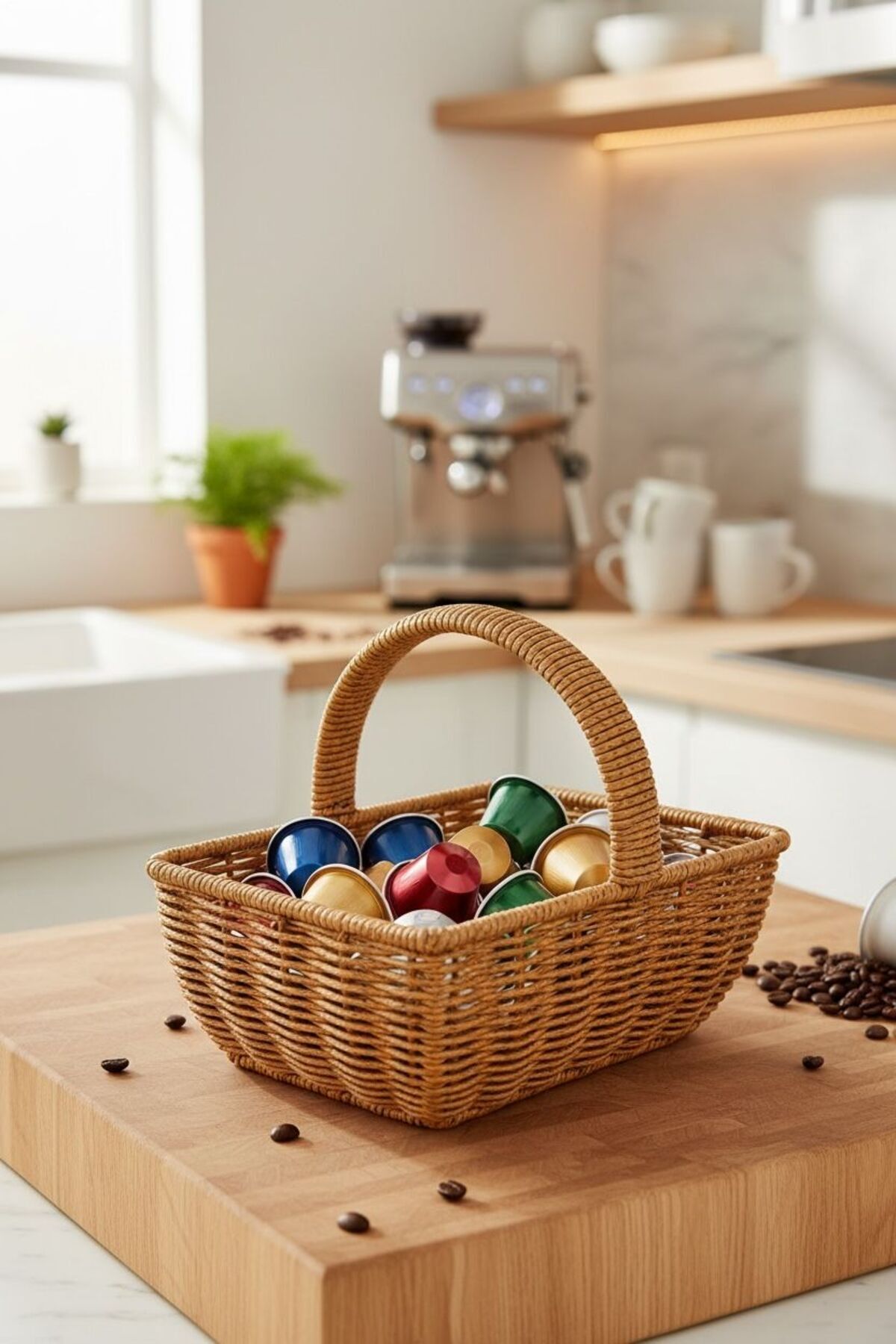 23x16 Oval Kulplu Hasır Sepet | Kahverengi Dekoratif ve Çok Amaçlı Sepet