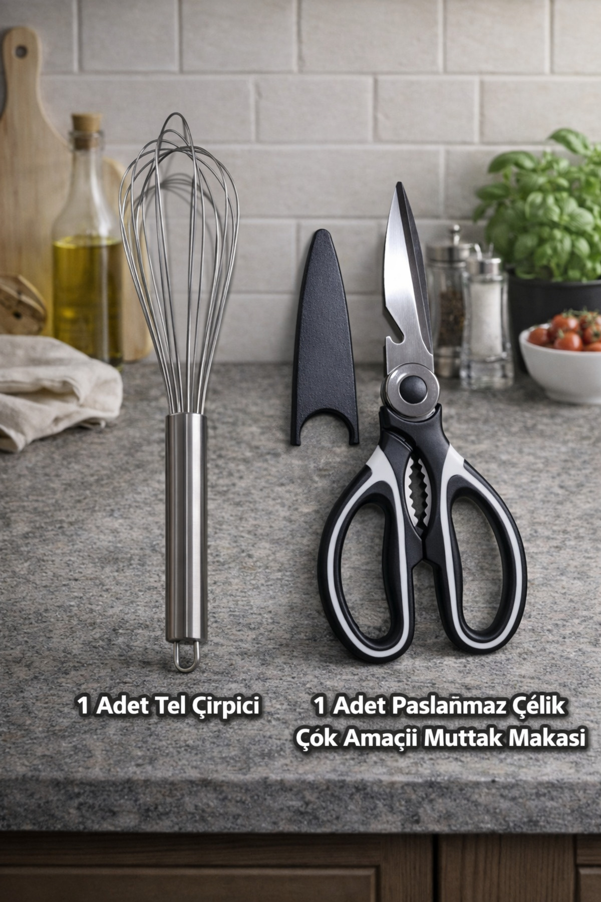 2-Piece Kitchen Utensils Set; Wire Beater, Multipurpose Kitchen Scissors