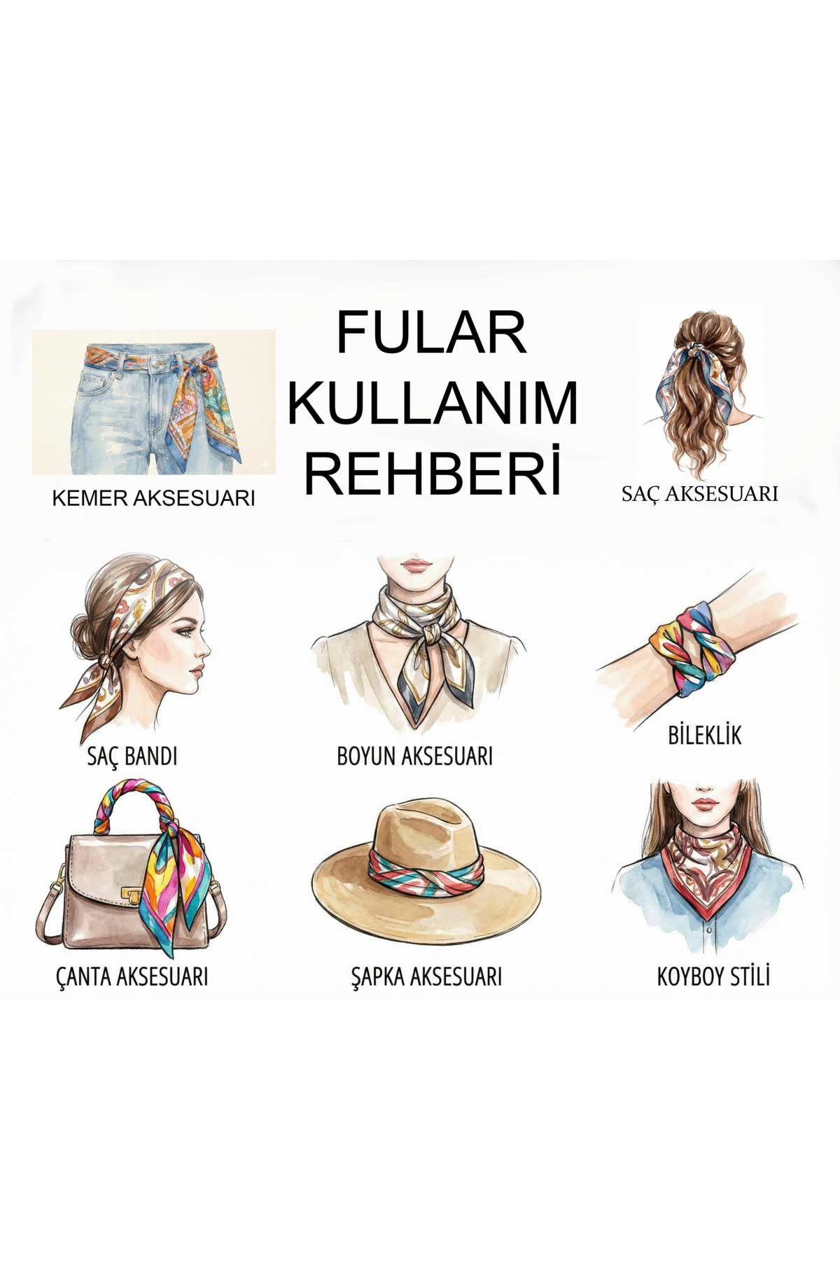 Sultan İpek Şal Desenli Fular / Bandana 50x50cm görsel 5