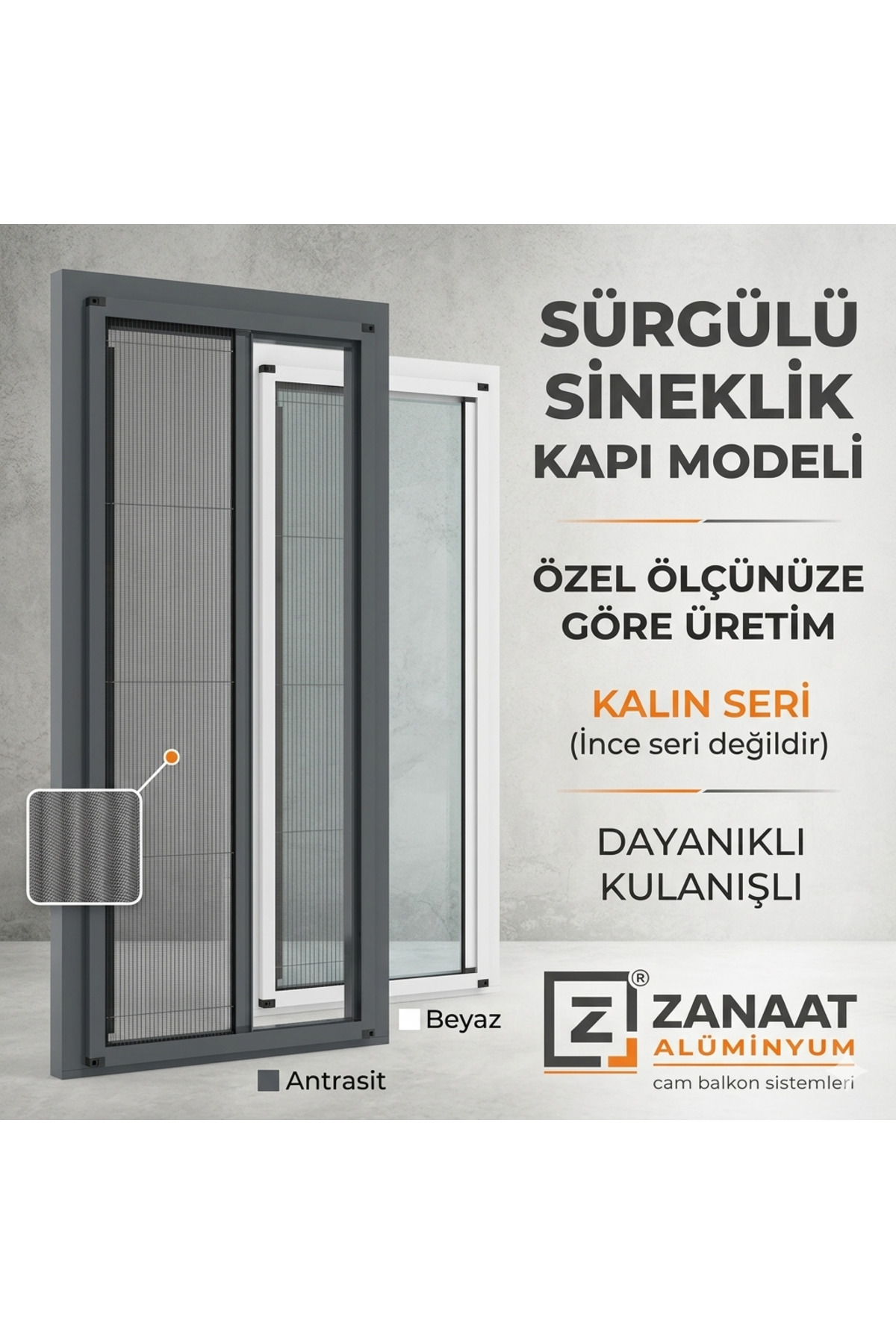 zanaat alüminyum PİLELİ SÜRGÜLÜ SİNEKLİK KAPI 90×220 - Fiyatı