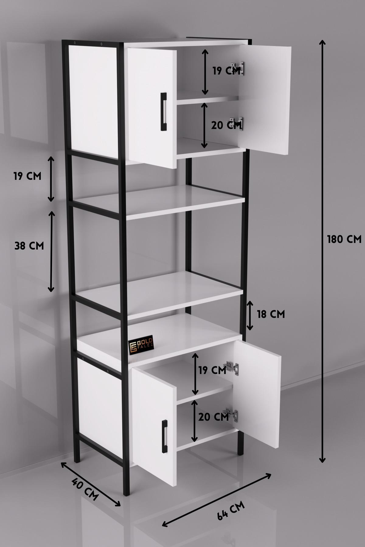 Goldfalez Fırın Dolabı Metal Ayaklı Beyaz 64 cm görsel 5