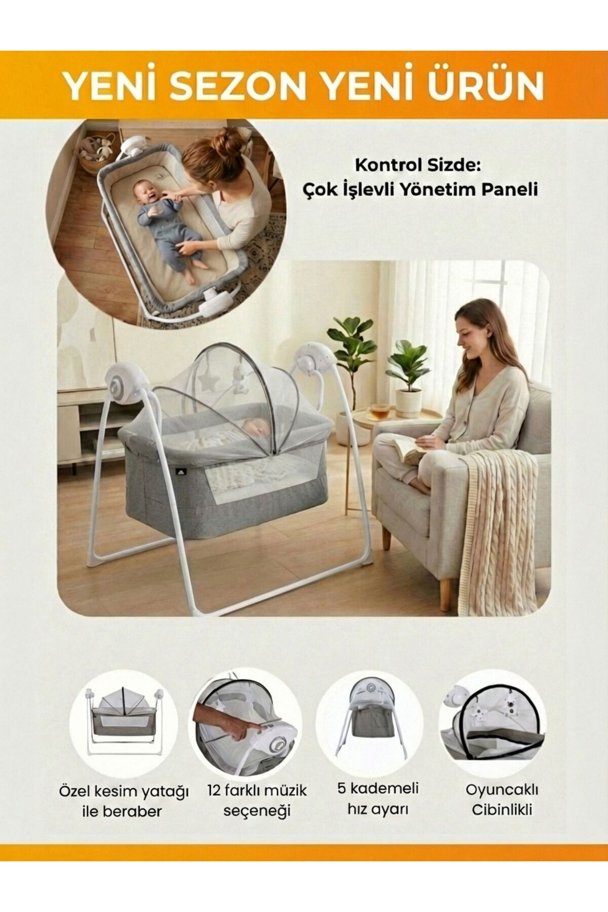 modabebekler Yeni Doğan Bebek Seti Puset Ana Kucağı Beşik Çantalı Ergonomik Konforlu Şık Tasarım Set fotoğrafı 2 (önizleme)