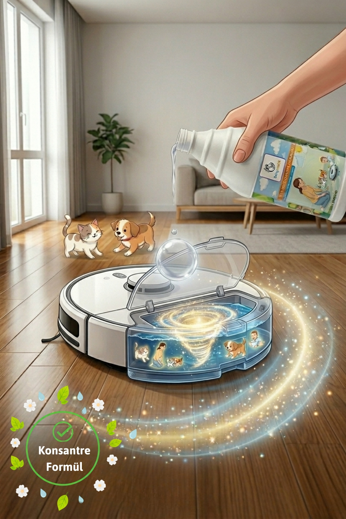 BabyMatik Sihirli Robot Süpürge Temizlik Sıvısı 1000Ml- Bebek ve Evcil Hayvan Dostu, Parfümsüz, İz Bırakmaz. fotoğrafı 6 (önizleme)
