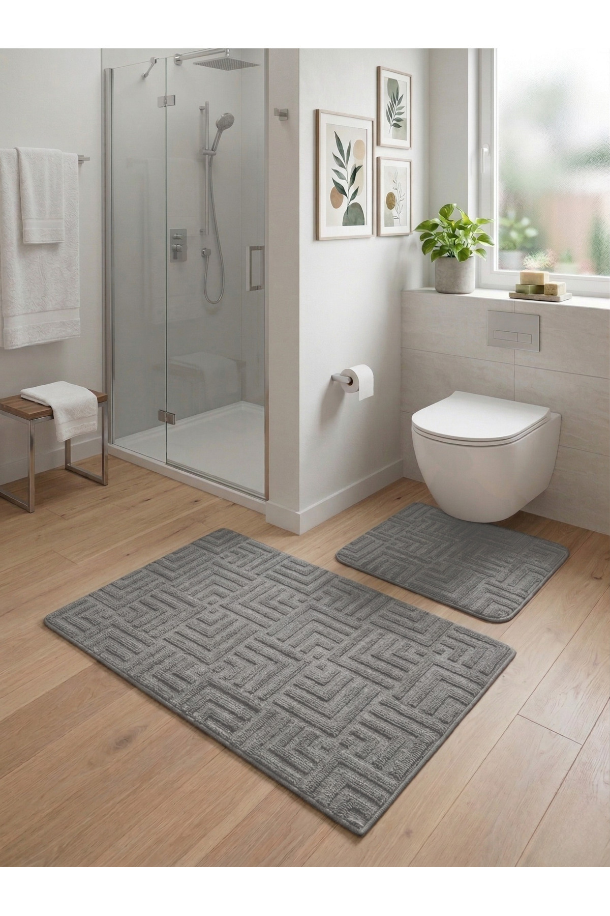 Bath Mat Set of 2 Soft Anti-Slip Base Machine Washable Stainproof60x100-40x60