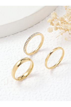 Ervalina 3'lü Taşlı Yüzük ve Eklem Yüzük Seti