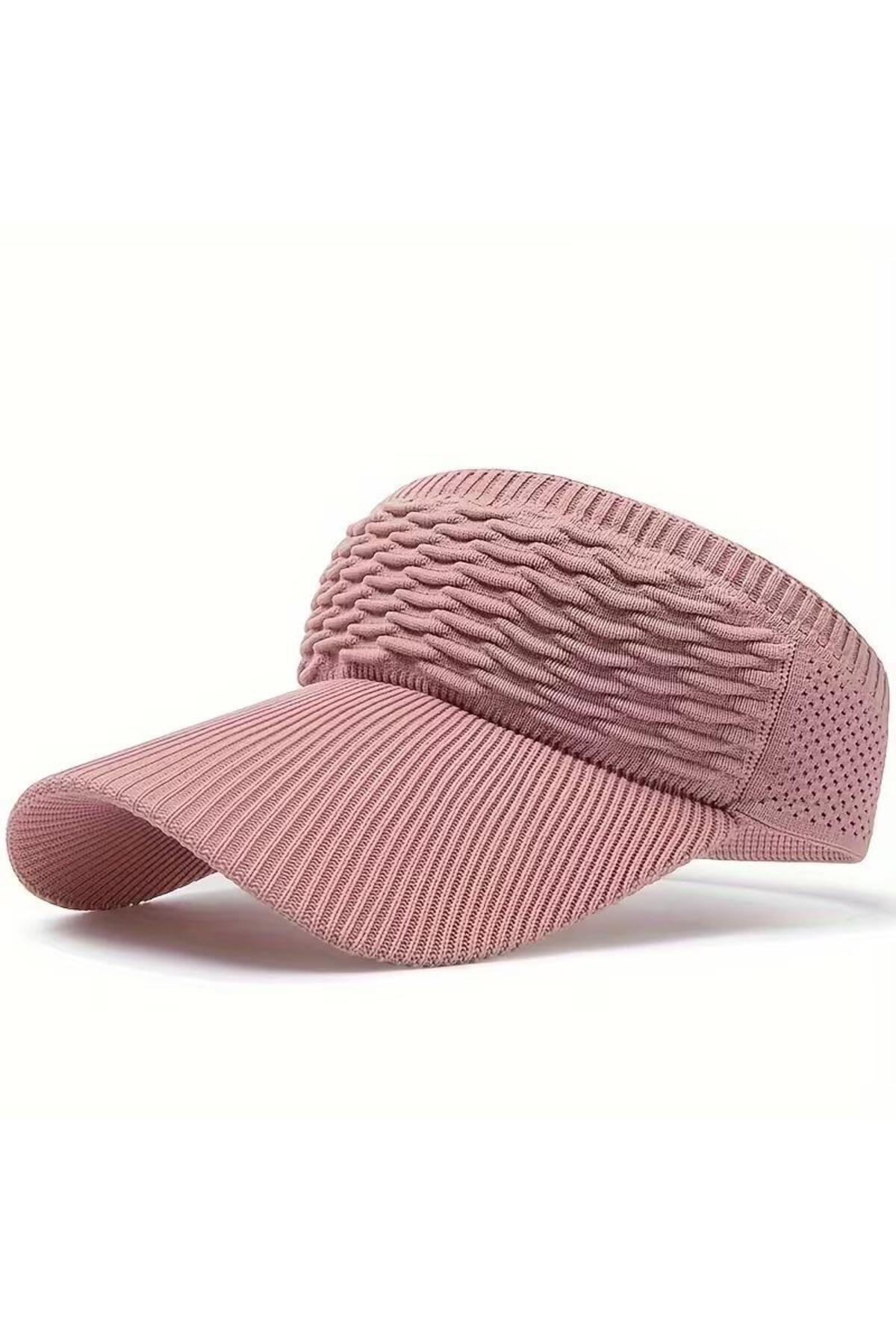 Women Knitted Visor Hat Adjustable Outdoor Peak Summer Sunshade Beach Hat Pink
