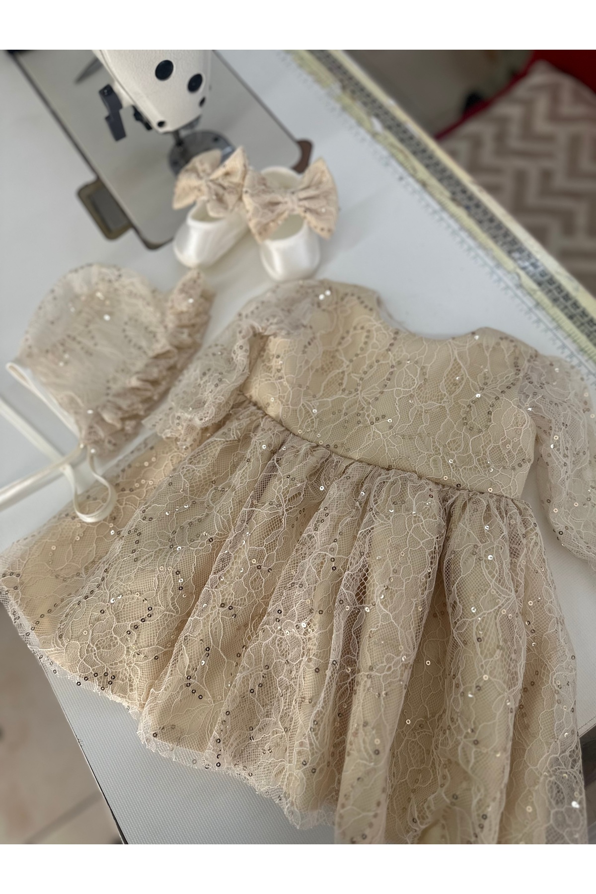 Dizaynbyasena Fransız yumuşak lez dantelli bebek mevlüt elbisesi fotoğrafı 3 (önizleme)