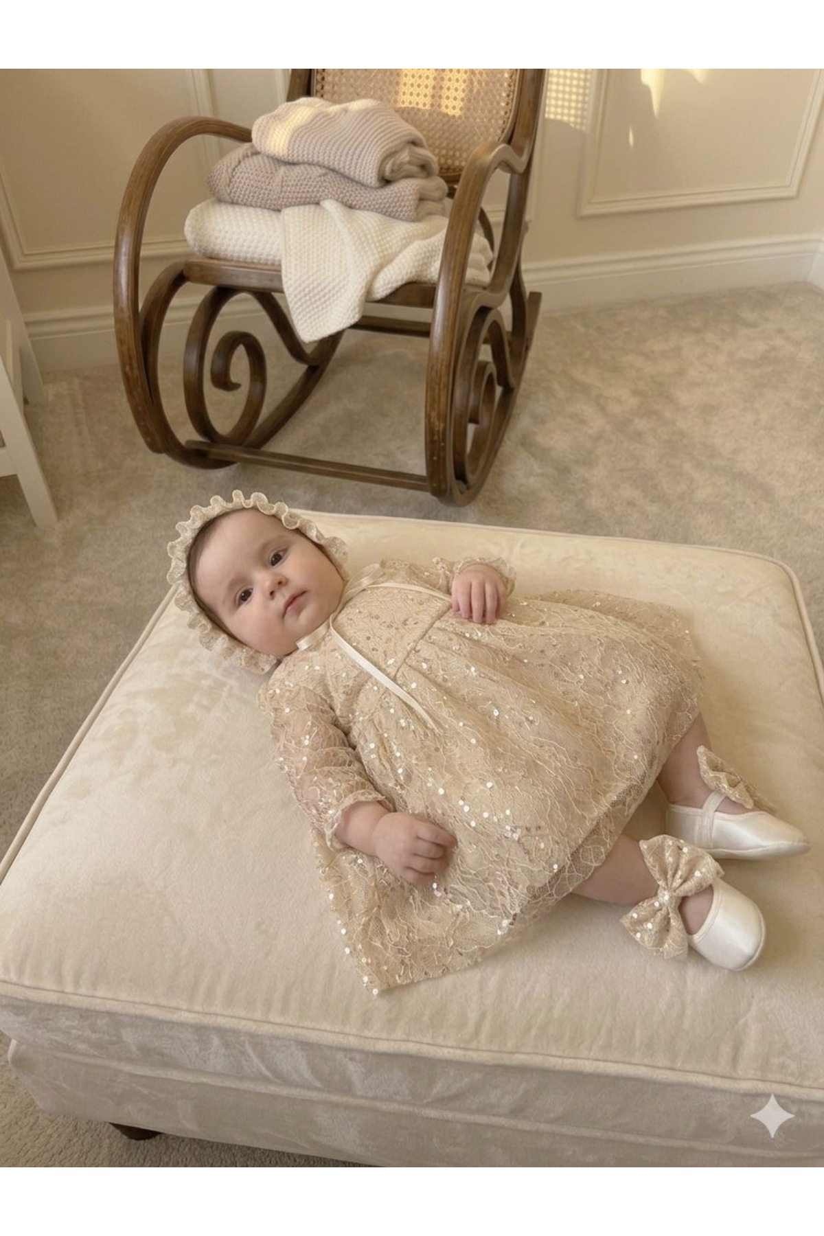 Dizaynbyasena Fransız yumuşak lez dantelli bebek mevlüt elbisesi fotoğrafı 2 (önizleme)