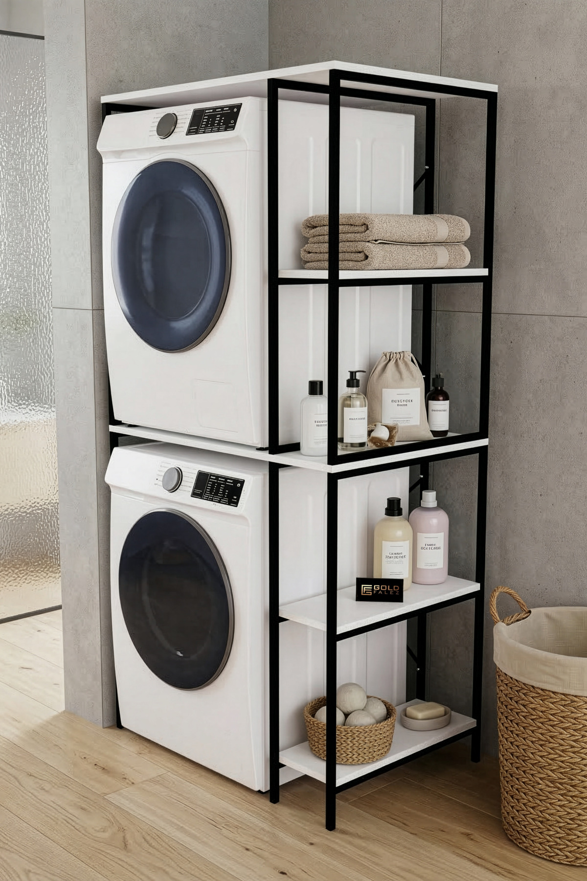 Çamaşır Makinesi Dolabı Yan Raflı Dolap Metal Banyo Organizer Çok Katlı Düzenleyici 264 Siyah görsel 3