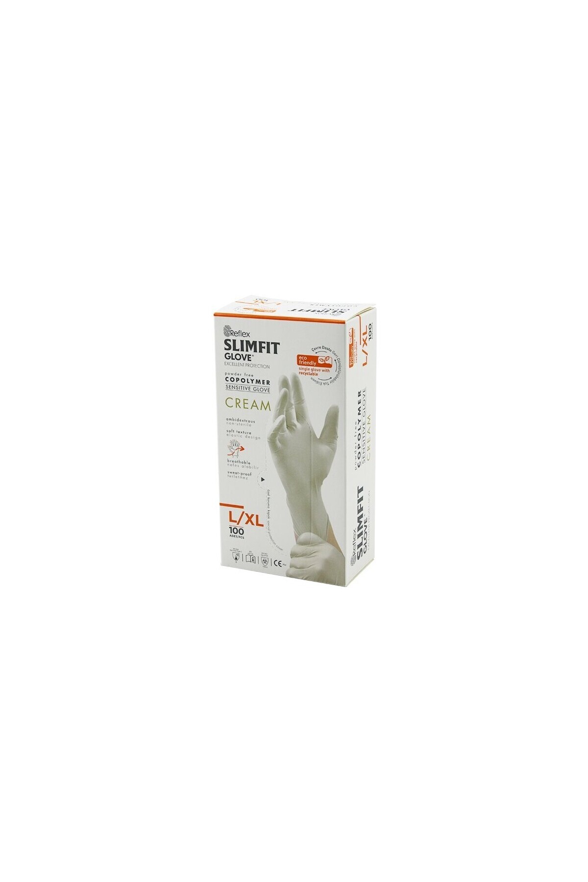 HTM Yapı KALİTE Reflex Slimfit Glove L Krem Pudrasız Muayene Eldiven 100LÜ