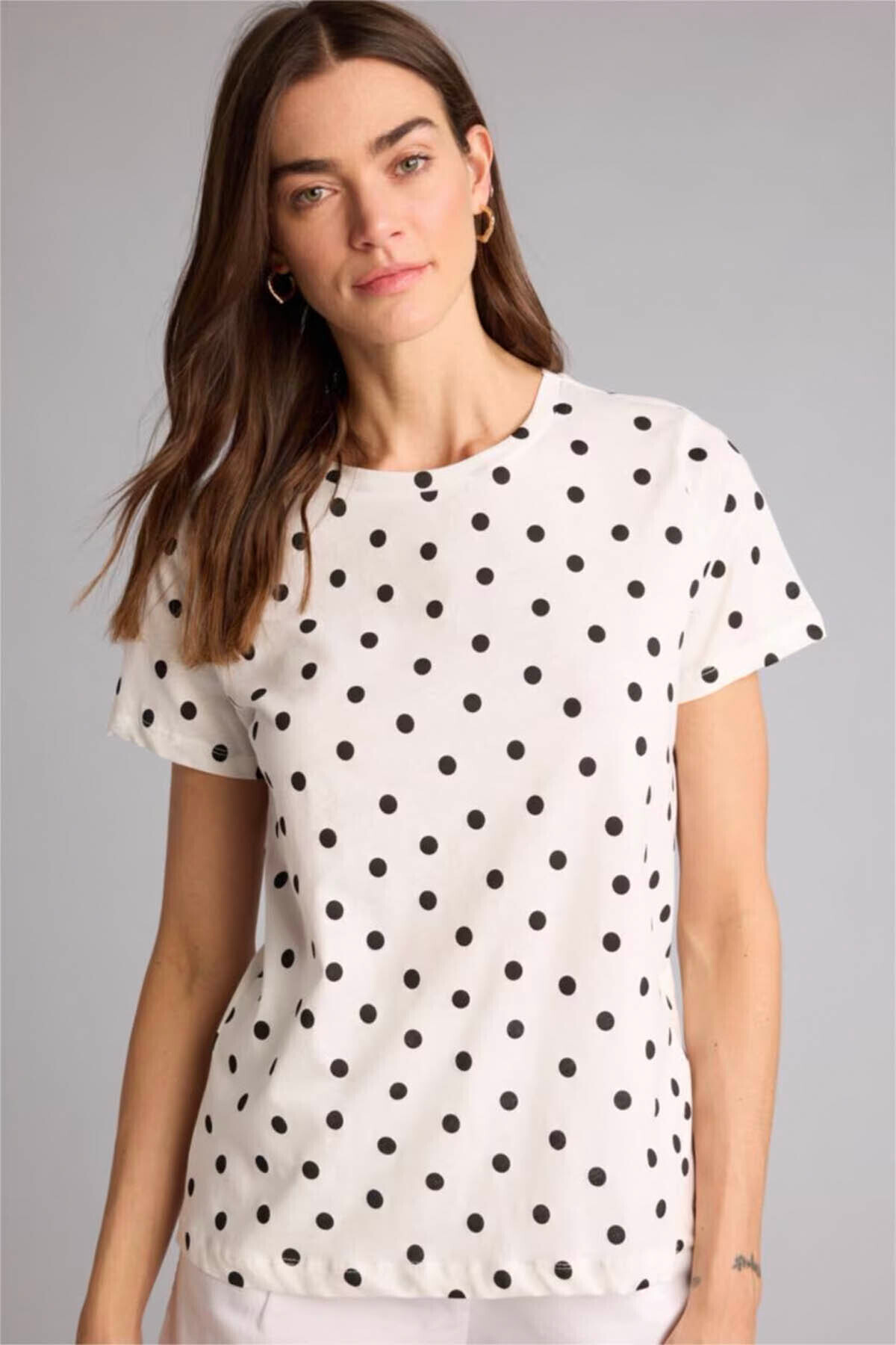 Defacto 100% Cotton Polka Dot Combed Cotton Short Sleeve T-Shirt H2432Ax26Sm