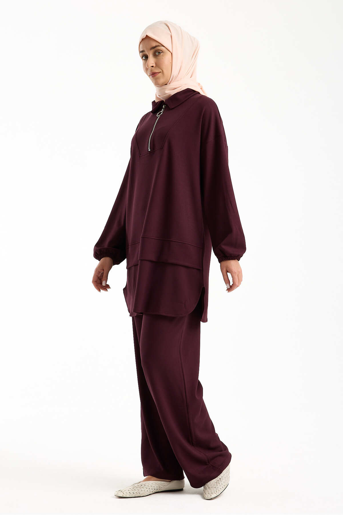 Kadın Premium Modal Kumaş İkili Takım – Rahat Kesim Tunik ve Pantolon - Bordo
