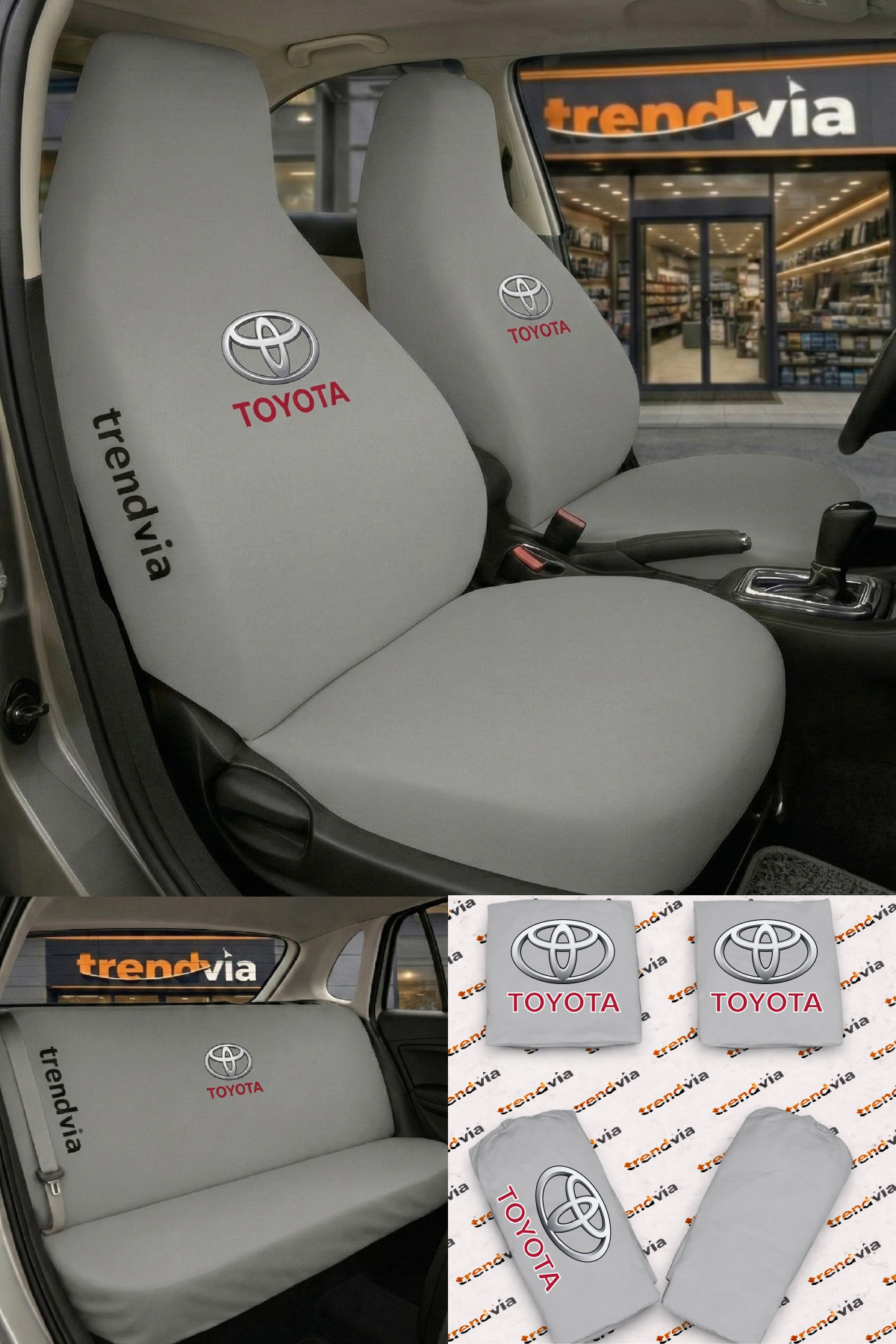 trivexa Toyota Logolu Oto Koltuk Kılıfı Ön Arka Set – Penye Likralı Universal Koltuk Koruyucu Servis Kılıfı