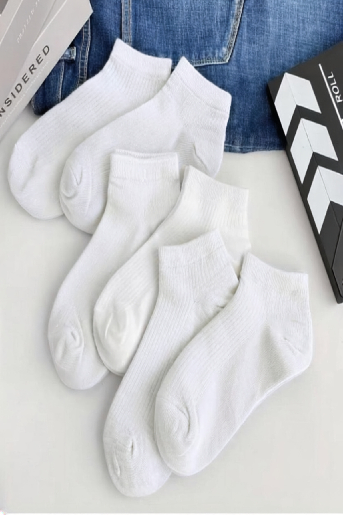 Ozzy Socks 6 Çift Beyaz Pamuklu Çizgili Derbili Patik Çorap Konfor Seti görsel 2
