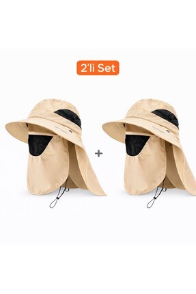 Mustran 2'li Set UV Korumalı Sök Tak Maskeli Enseli Güneş Şapkası Unisex Outd...