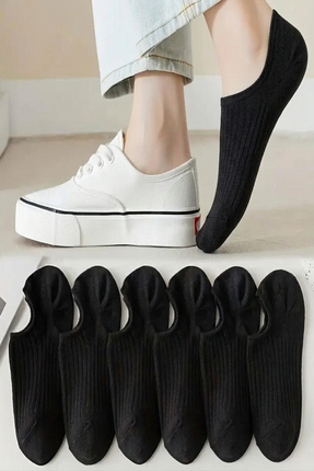 Ozzy Socks 6 Çift Kadın Siyah Şık Çizgili Rahat Sneaker Çorap