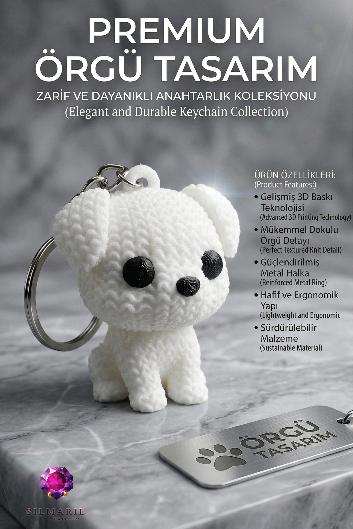 Örgü Görünümlü Desenli Sevimli Köpek Anahtarlık Çanta Charmı - Hayvan Severlere Hediyelik 3D Tasarım — Silmaril Store — Anahtarlık (4)