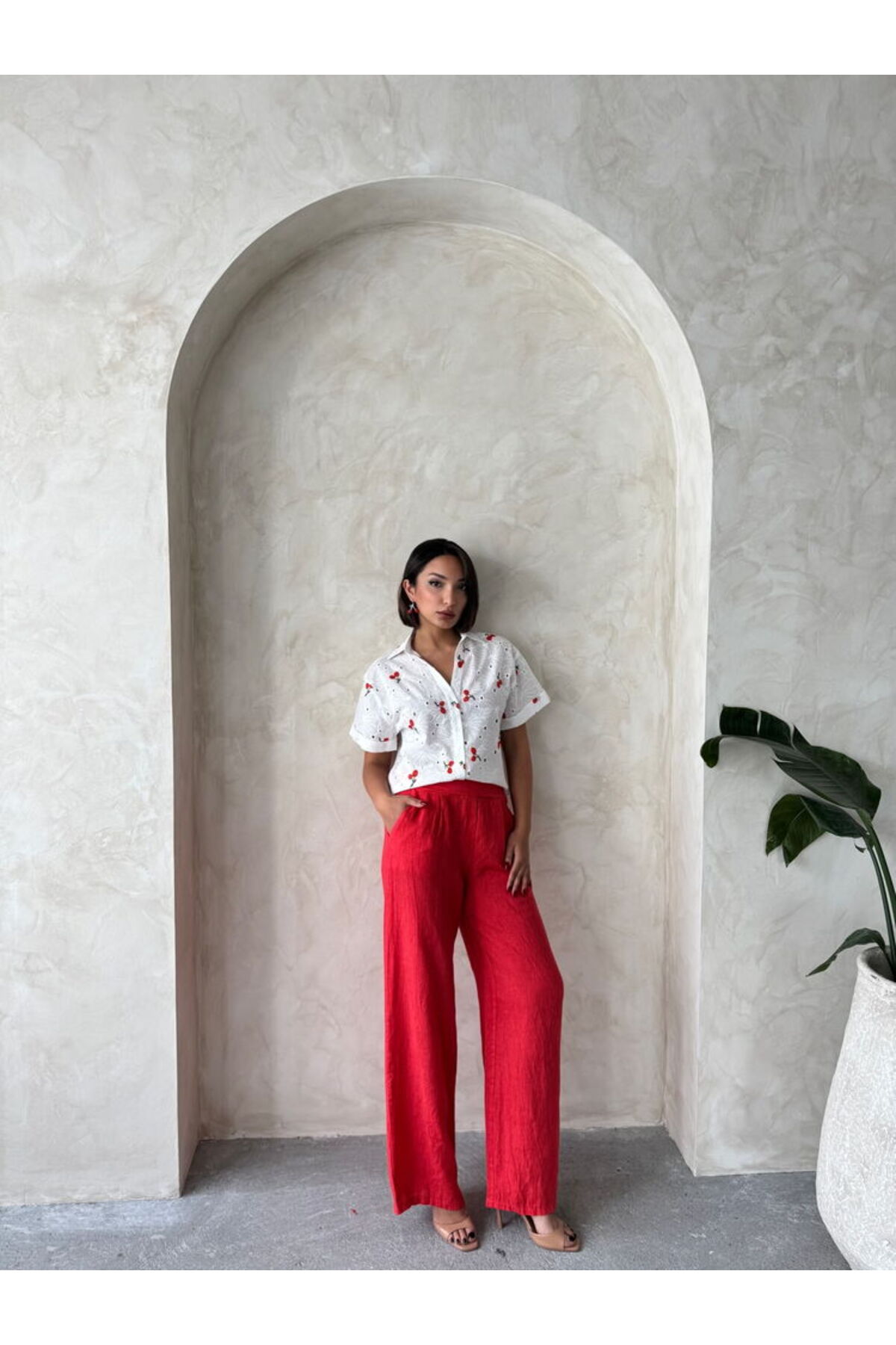 VERYMODA  Nakışlı Brode Gömlek - Kiraz | D2806 - Görsel 3