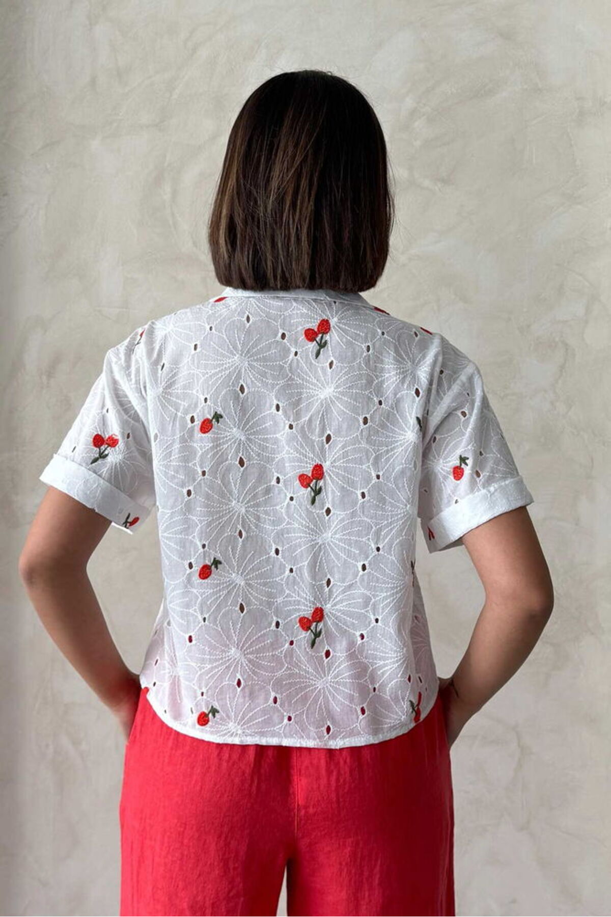 VERYMODA  Nakışlı Brode Gömlek - Kiraz | D2806 - Görsel 4