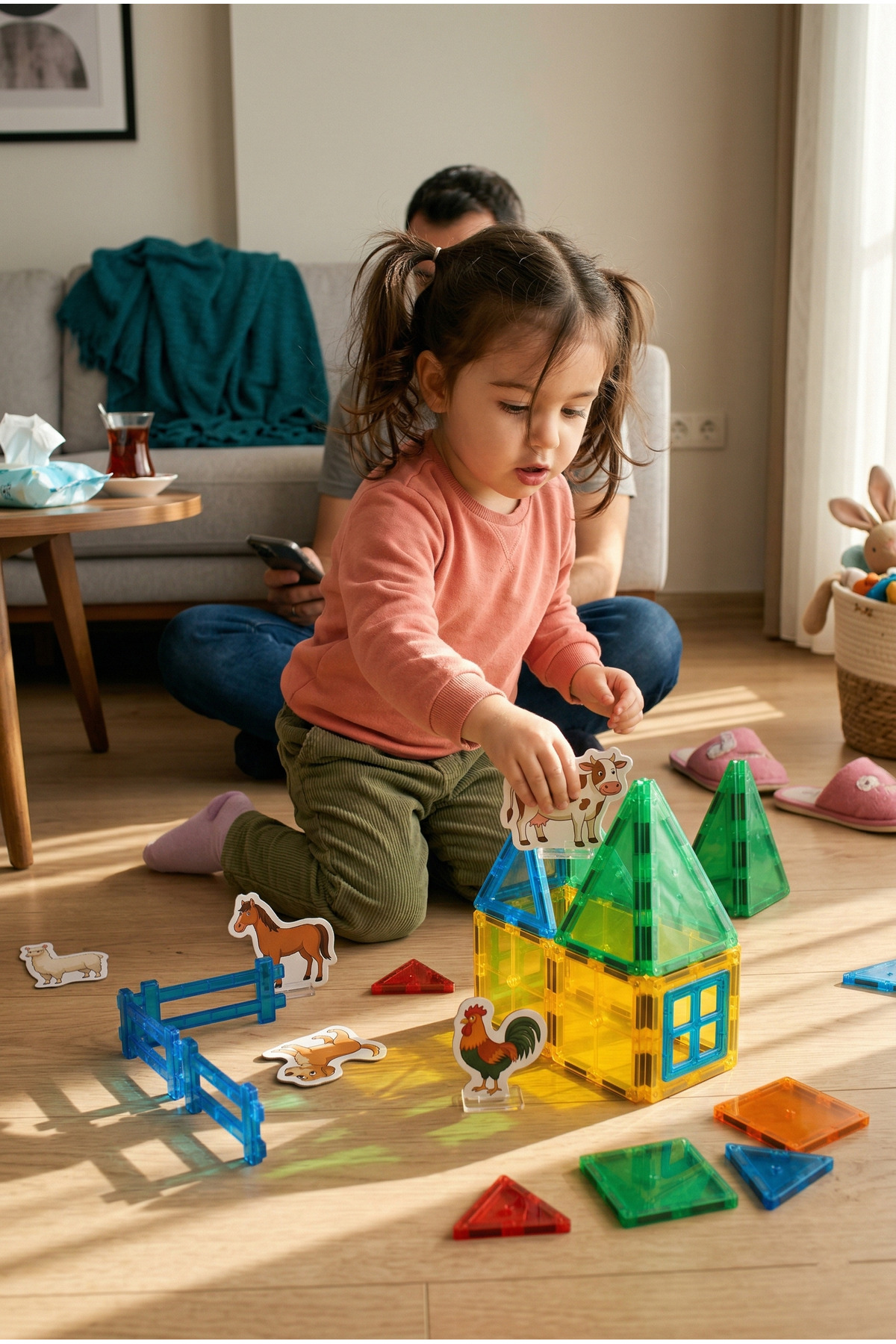 DENAPCAL Manyetik Bloklar 52 Parça Çiftlik Temalı Mıknatıslı Yapı Blokları 3+ Yaş Eğitici Oyuncak fotoğrafı 4 (önizleme)