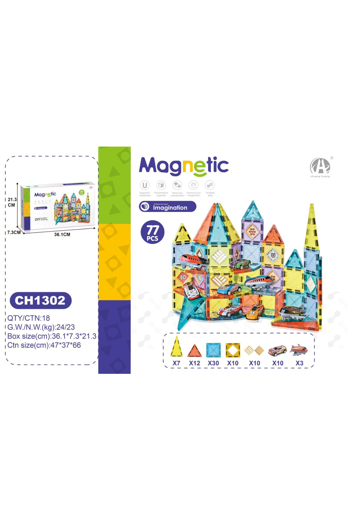 DENAPCAL Manyetik Yapı Blokları 77 Parça Mıknatıslı Bloklar 3+ Yaş Eğitici Oyuncak, Manyetik Oyuncak fotoğrafı 5 (önizleme)