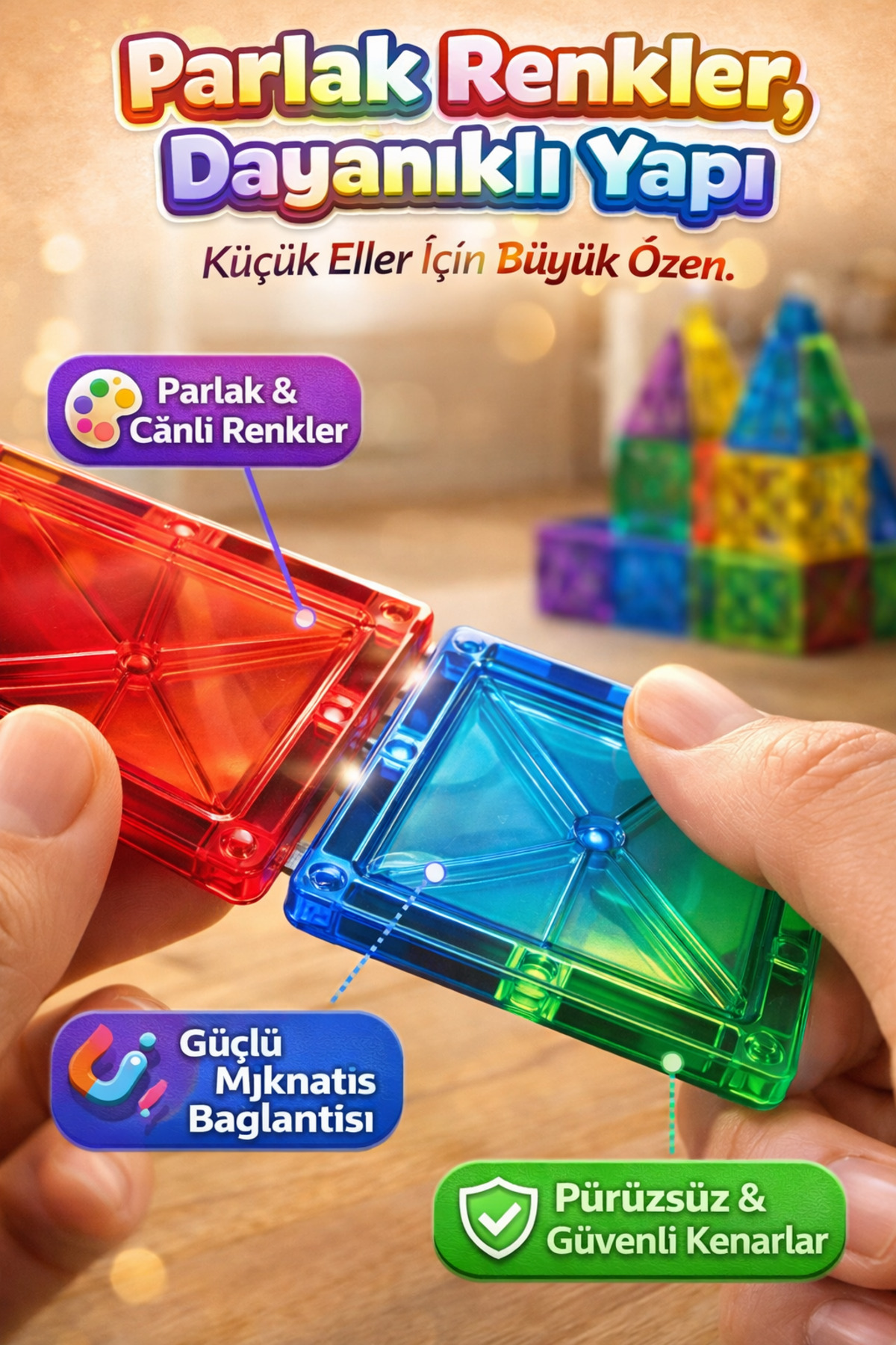 DENAPCAL Manyetik Yapı Blokları 55 Parça Mıknatıslı Bloklar 3+ Yaş Eğitici Oyuncak, Manyetik Oyuncak fotoğrafı 3 (önizleme)