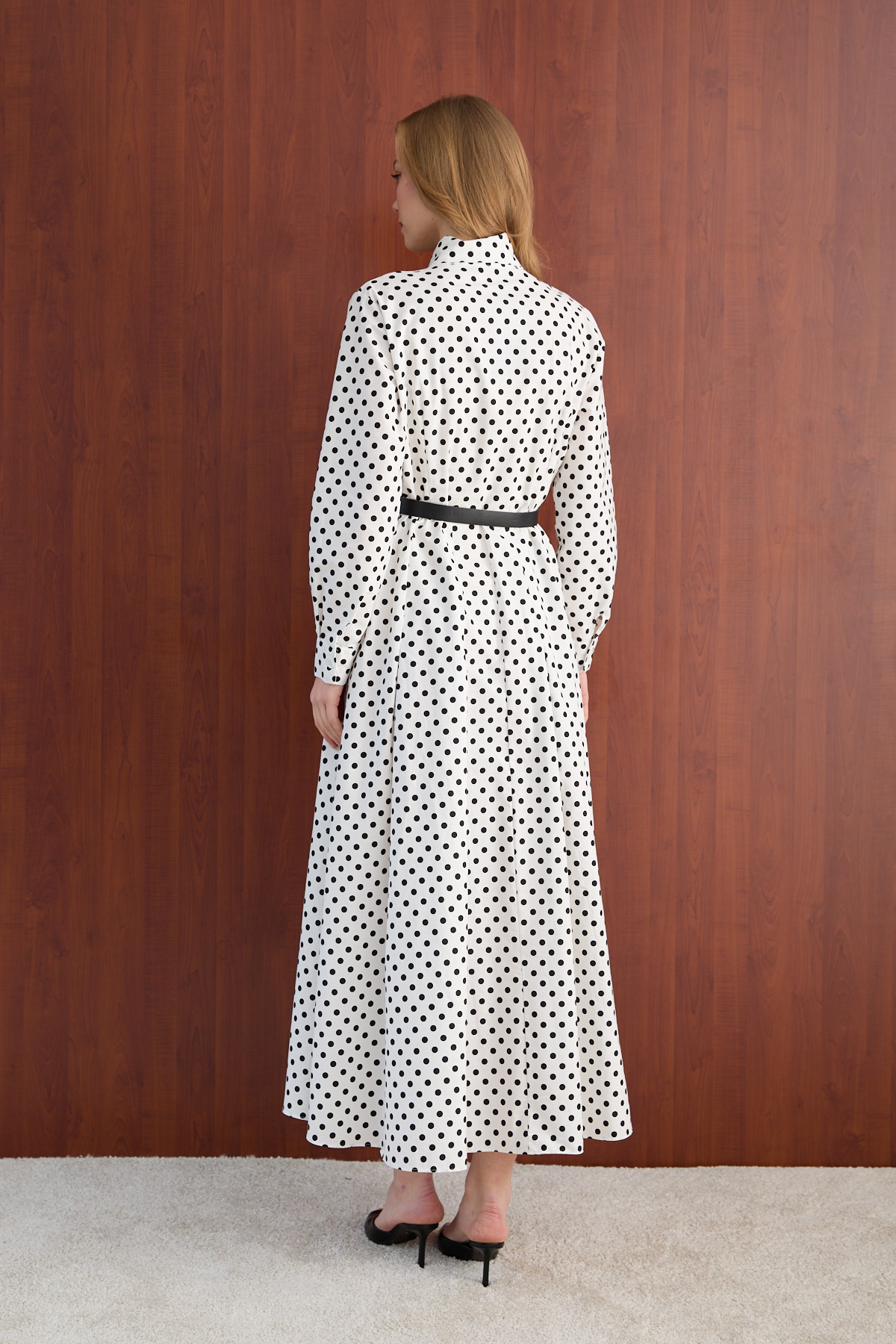 Melike Tatar  Puantiye Poplin Elbise 32-2766 - Görsel 8