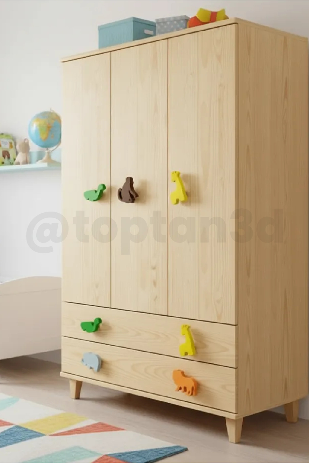 Toptan3D Zürafa Tasarımlı Mobilya Kulpu - 5'li Hayvan Seti - Çocuk Odası Dolap Kulpları (1 Adet) fotoğrafı 3 (önizleme)