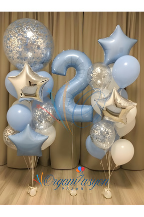Organizasyon Pazarı 2 Yaş Erkek Doğum Günü & Özel Gün Balon Seti Mavi Gümüş K...