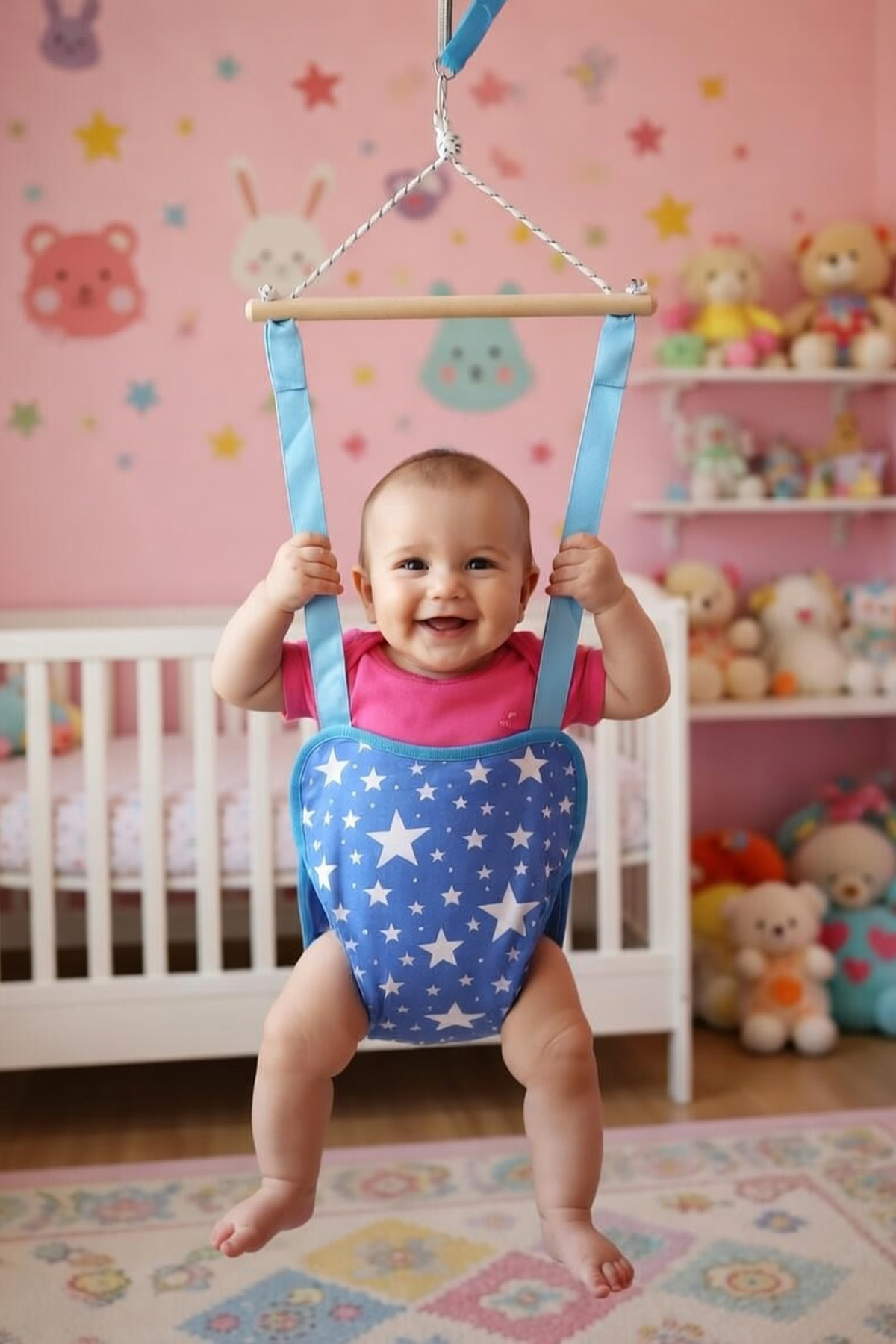 Bundeba Çocuk Hoppala Zıp Zıp Bebek Salıncağı ve Hoppala Yaylı Salıncak Zıpzıp Yürüteç Mavi Yıldızlı fotoğrafı 2 (önizleme)