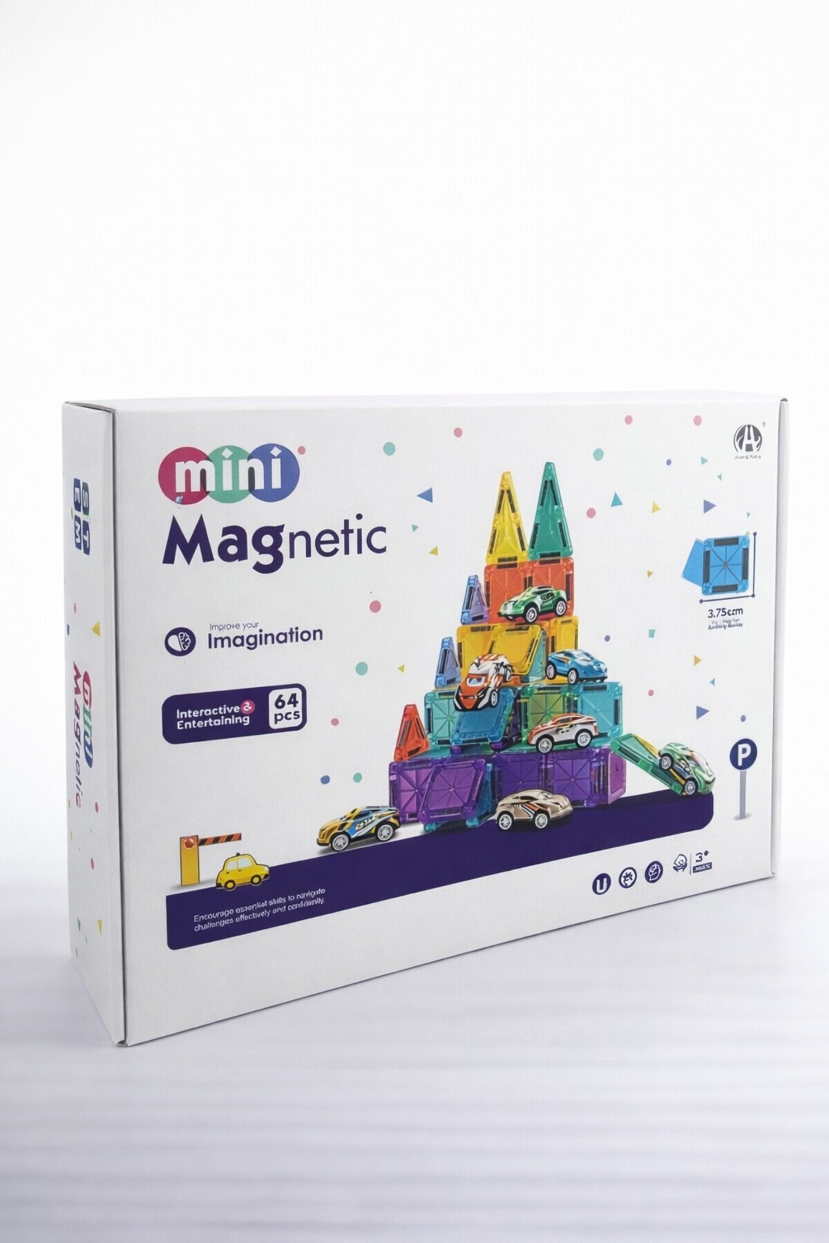 TOYFEST Magnetic Mini 64 Parça Manyetik Blok Seti Arabalı Eğitici Zeka Oyuncağı Set Kare Parça 3.75 CM fotoğrafı 3 (önizleme)