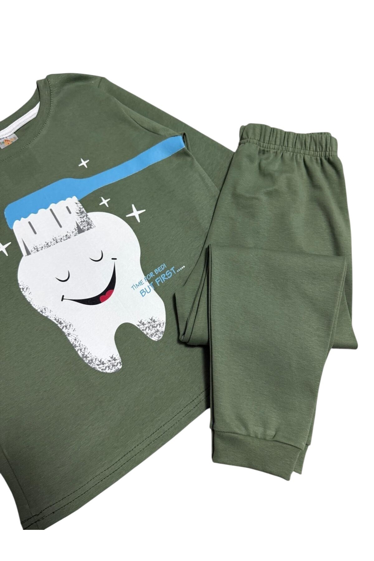 Fil Kids Erkek Çocuk %100 Pamuklu Haki Renk Diş Ve Fırçası Desenli Uzun Kollu Kışlık İnterlok Pijama Takımı fotoğrafı 4 (önizleme)