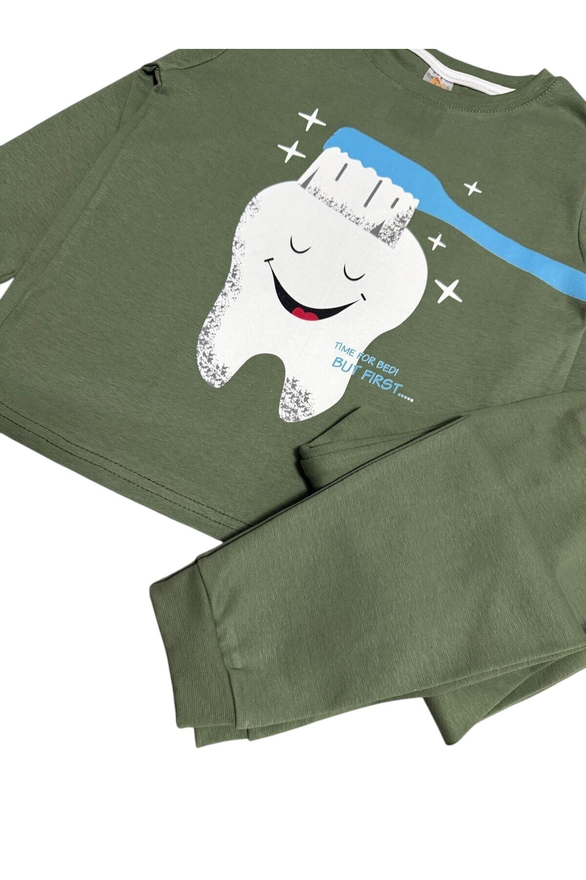 Fil Kids Erkek Çocuk %100 Pamuklu Haki Renk Diş Ve Fırçası Desenli Uzun Kollu Kışlık İnterlok Pijama Takımı fotoğrafı 3 (önizleme)