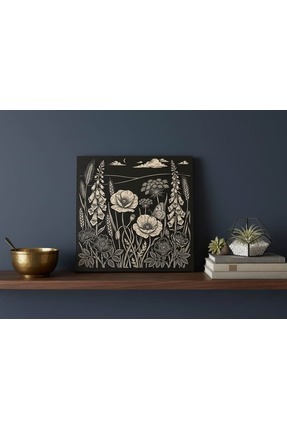 STORi Botanik Bahçesi Lazer Kazıma Ahşap Tablo - Siyah & Altın Duvar Dekoru