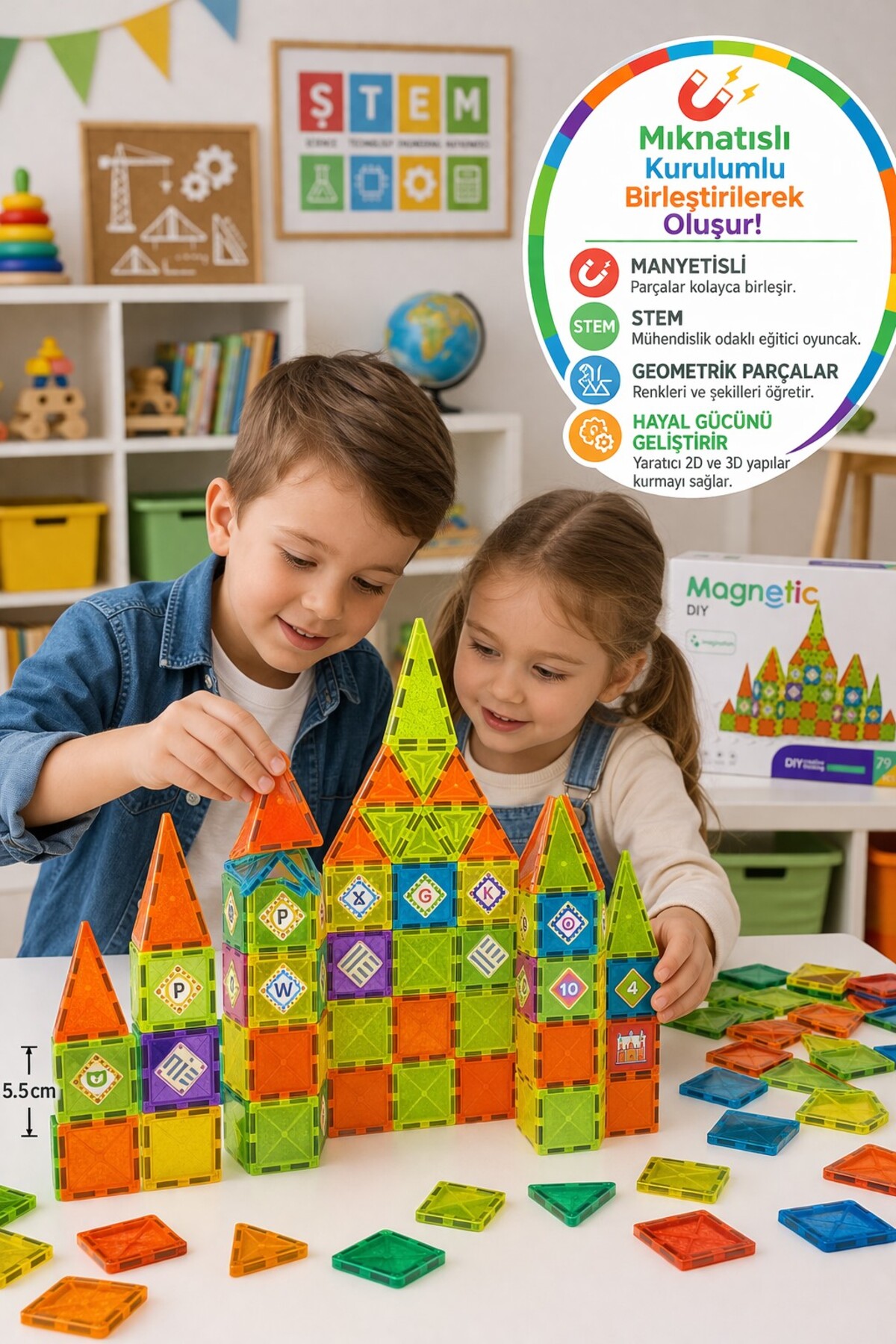 TOYFEST Magnetic 79 Parça Manyetik Blok Yapboz STEM Eğitici