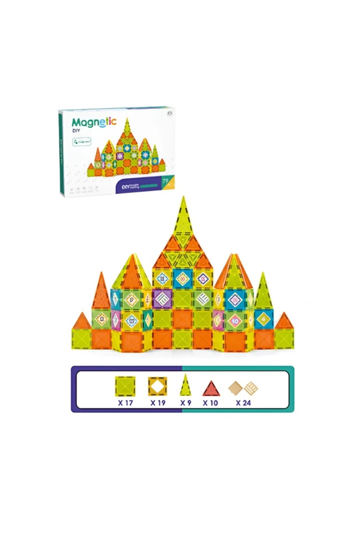 TOYFEST Magnetic 79 Parça Manyetik Blok Yapboz STEM Eğitici Oyuncak Kale Oyun Seti Eğitsel Kare Parça 5.5 CM fotoğrafı 3 (önizleme)