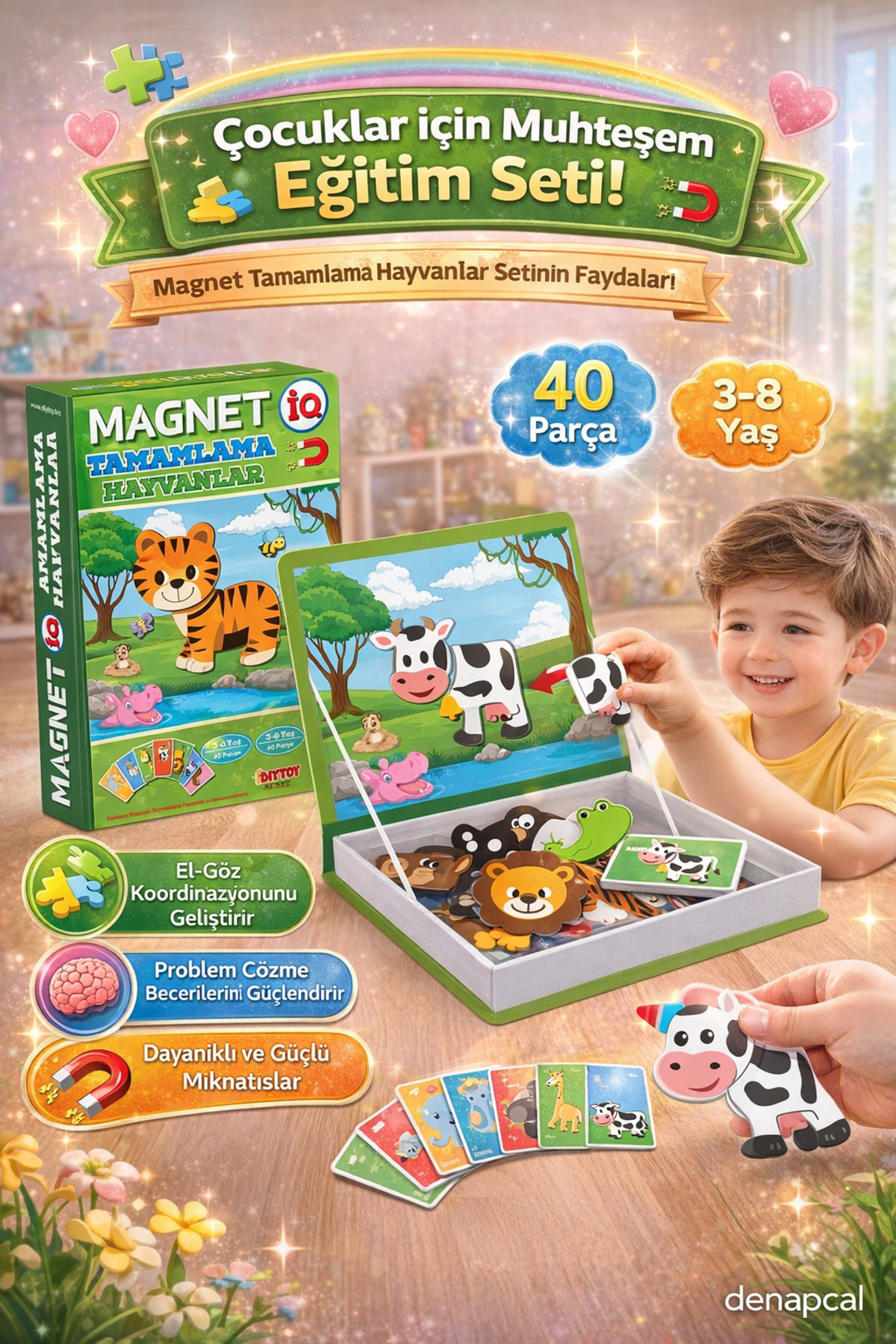 DENAPCAL Manyetik Bloklar Hayvan Tamamlama Manyetik Eğitici Zeka Oyunu Kartlı Hayvan Seti fotoğrafı 5 (önizleme)