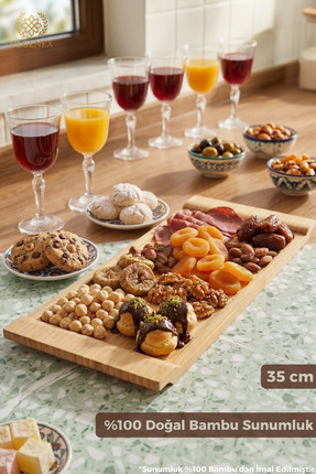 Ulgenex %100 Doğal Bambu Sunum Tahtası 35x15 cm Dikdörtgen Servis Tabağı Peyn...