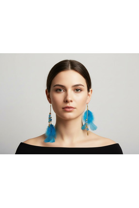 Nevgiss Aksesuar Mavi Kuş Tüyü Boncuklu Altın Kaplama Malzemeli Konsept Karar...