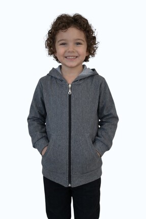 evavi Çocuk Kapüşonlu Fermuarlı Cepli Gri Sweatshirt Ceket