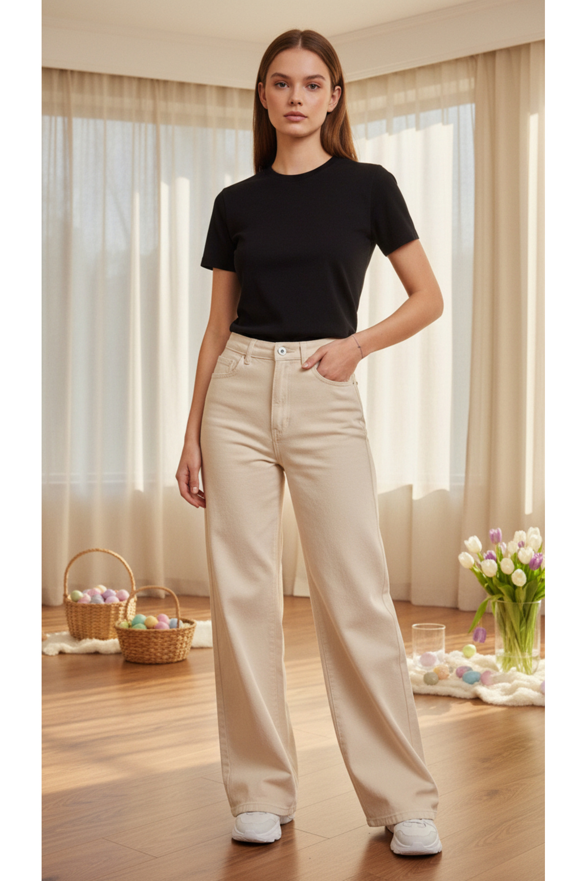 geenz manifacture Palazzo Jeans 90's Krem Likralı Süper Yüksek Bel Wide Leg Salaş Jeans Palazzo Pantolon
