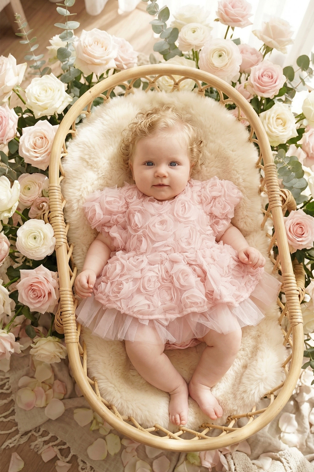 ALYRA Kız Bebek 3D Çiçekli Tüllü Prenses Elbise Doğum Günü Özel Gün Elbisesi Fotoğrak Çekimi Elbisesi fotoğrafı 3 (önizleme)