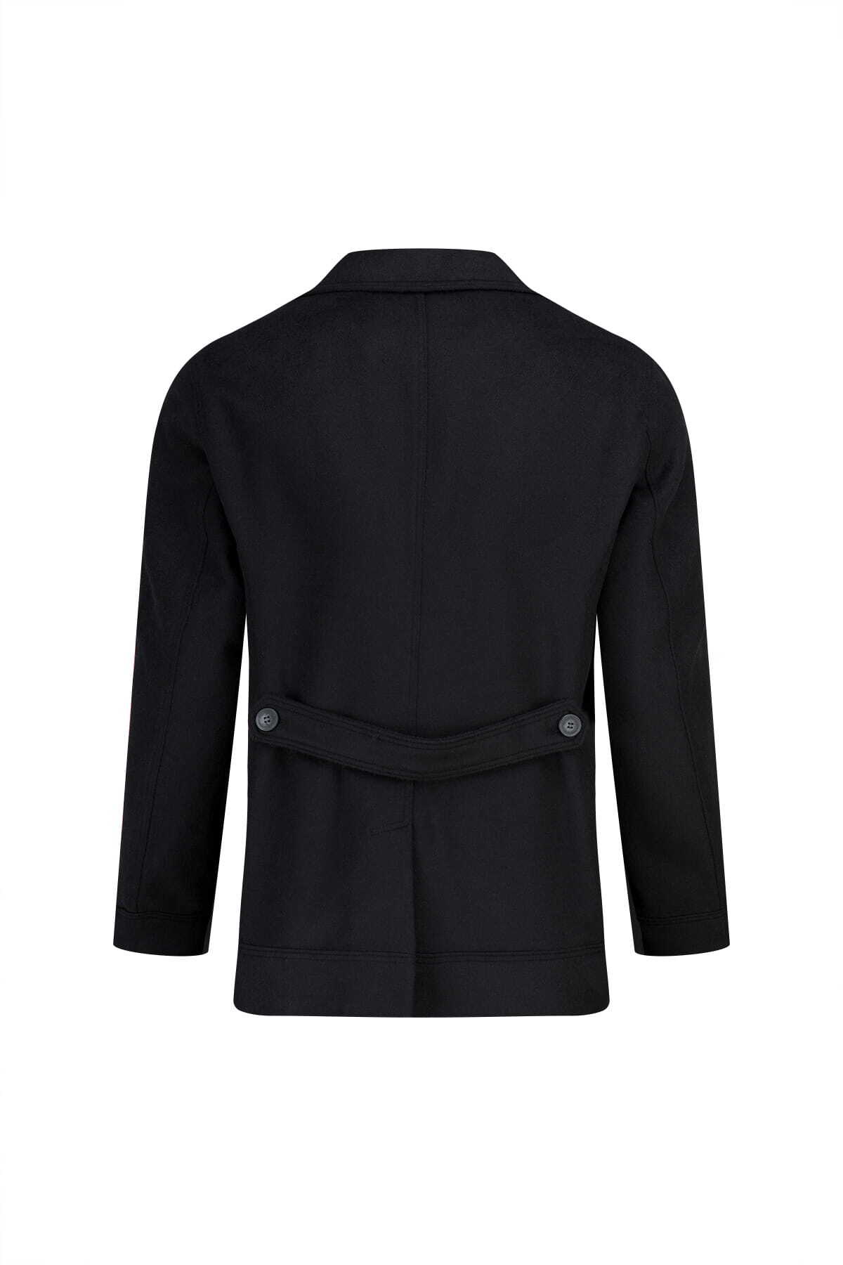 Siyah Slim Fit Kruvaze Yünlü Kaşe Kaban — رنگارنگ TYCBA0960354B2682EA51A000 — تصویر 3 از 3