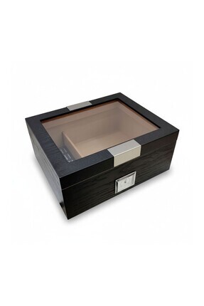 CIGARLOONG Camlı Puro Kutusu Humidor Metal Siyah 40's