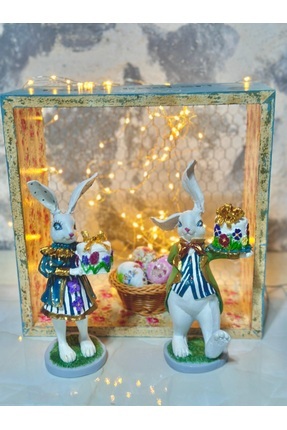 Kumsal Hobi Sanat Ahşap Derinlikli Telli Panoda Paskalya Tavşanları