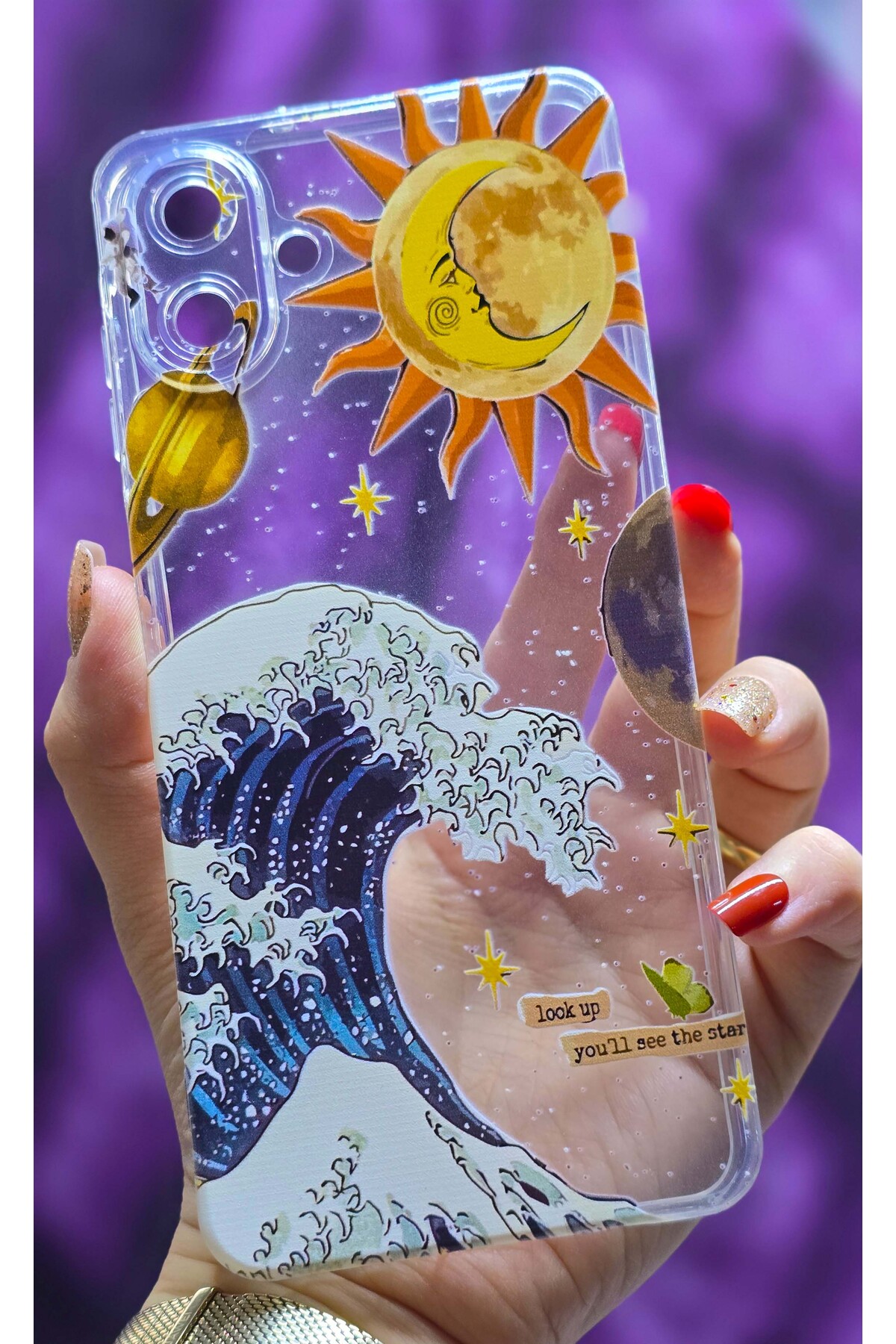 Transparent Silicone Phone Case with Samsung Galaxy A07 Compatible Solar and Wave Pattern